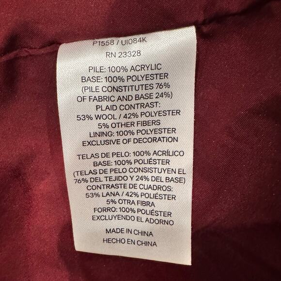 Pendleton Sherpa Teddy Fleece Jacket Womens M Burgundy Plaid Trim Full Zip Lined - Picture 4 of 10